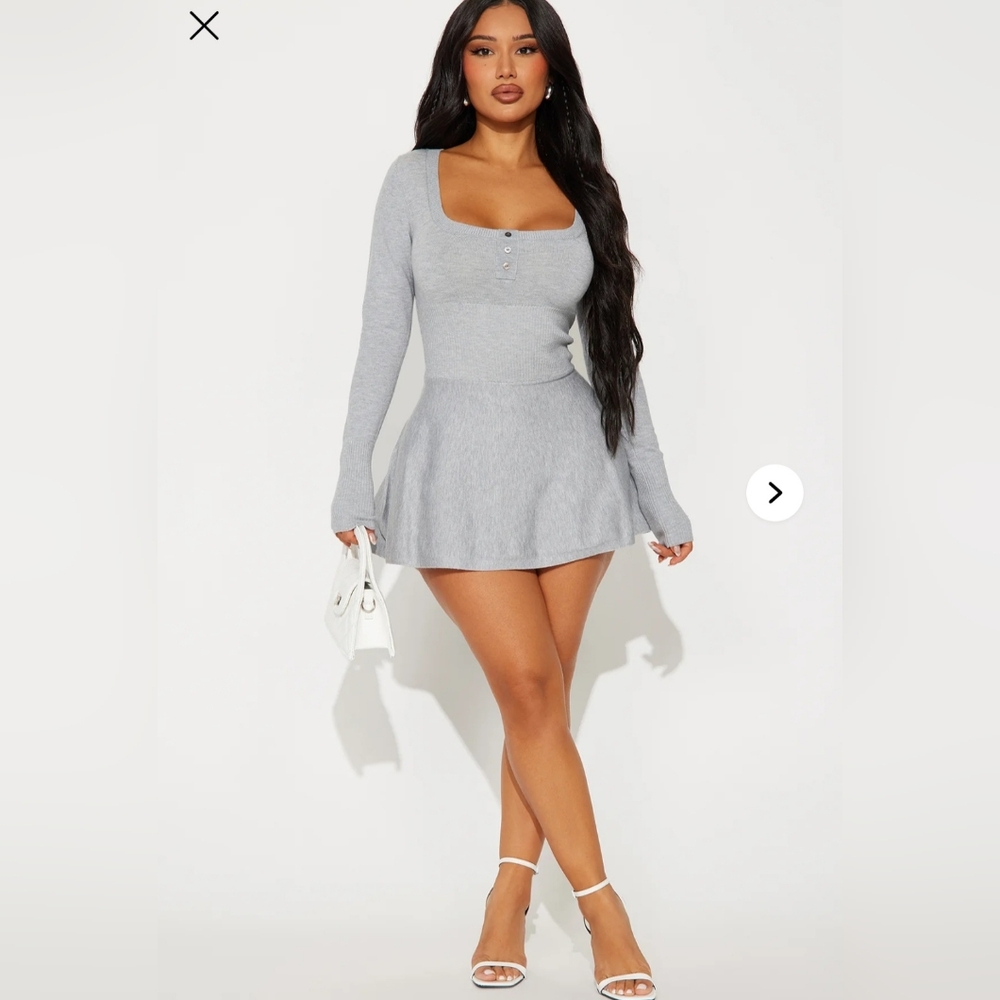 Fashion Nova Light Gray Long Sleeve Dress